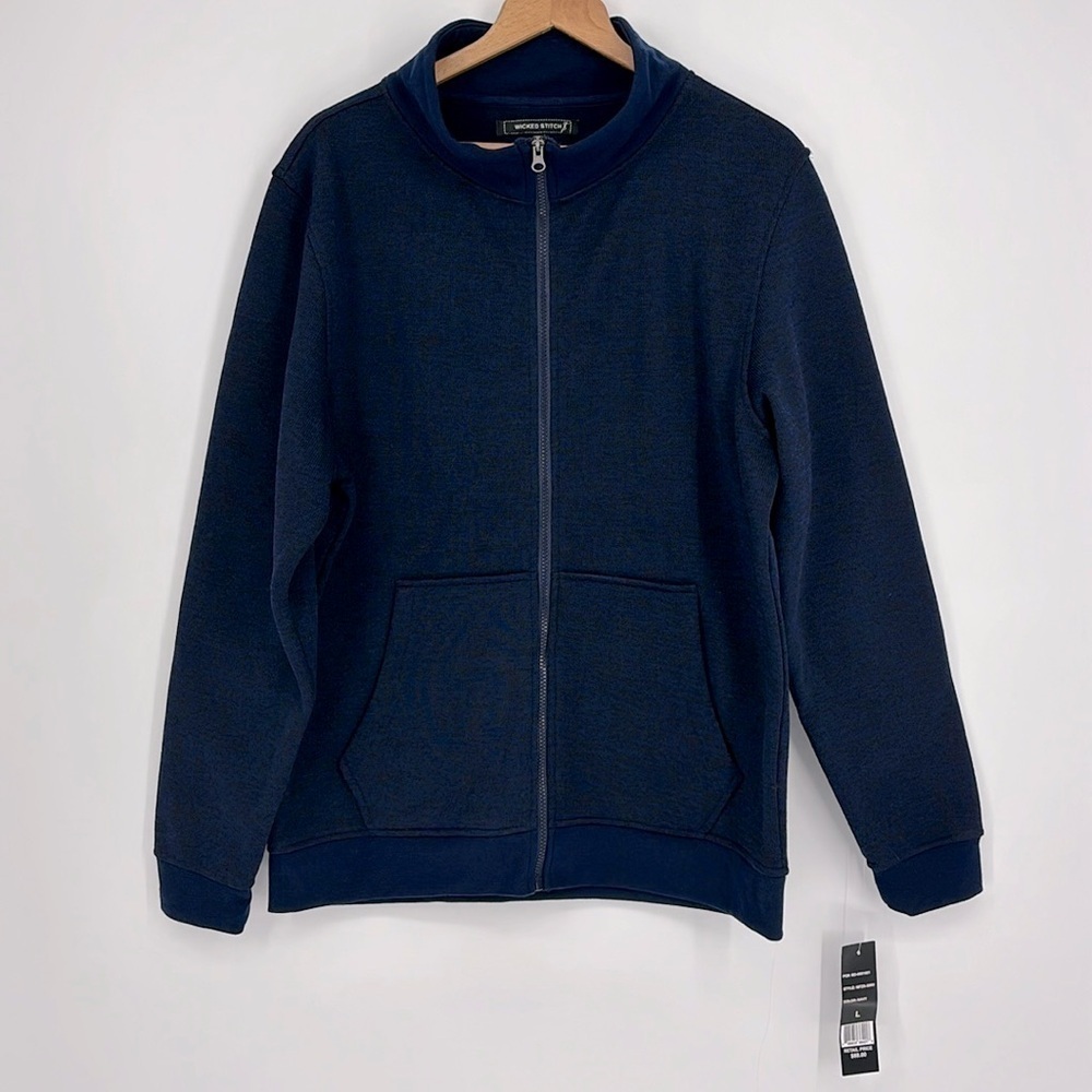 Wicked Stitch Full-Zip Sweater Men’s Size Large in Navy & Black New with tags!